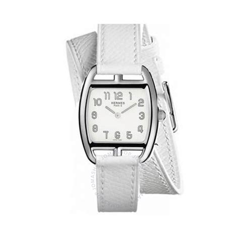 Hermes Cape Cod Tonneau PM White Leather Ladies Watch 